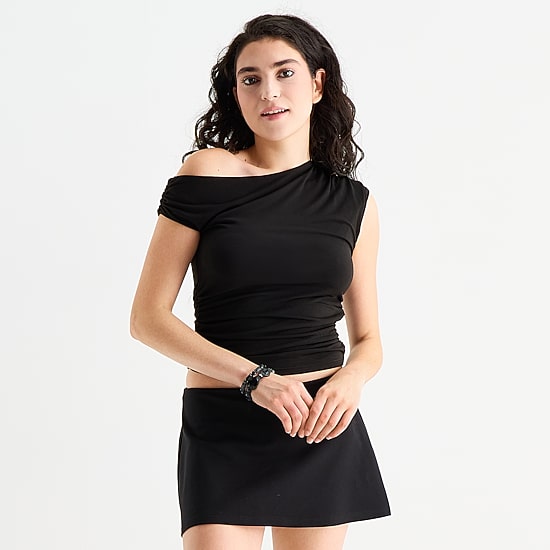 Forever 21 Womens Juniors Boat Neck Short Sleeve Crop Top