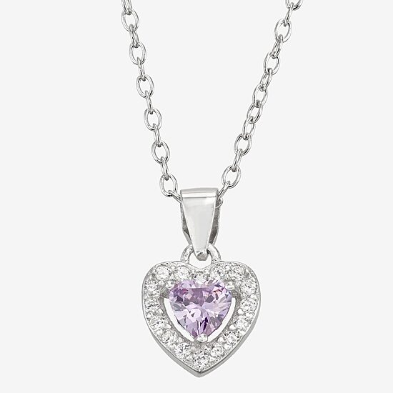 Girls Purple Cubic Zirconia Sterling Silver Cross 15 Inch Pendant Necklace