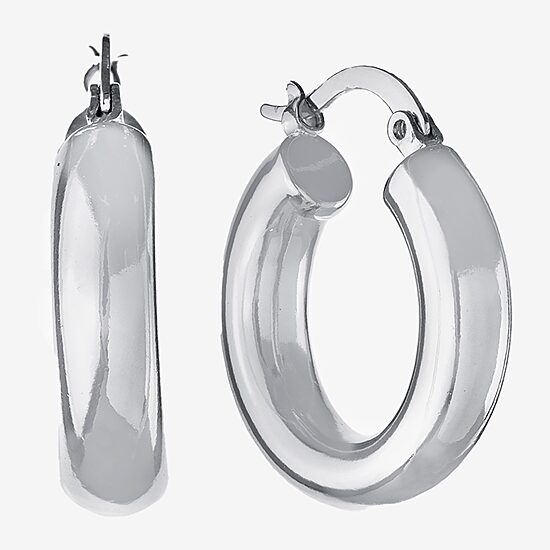Silver Reflections Womens 25.6mm Hoop Earrings