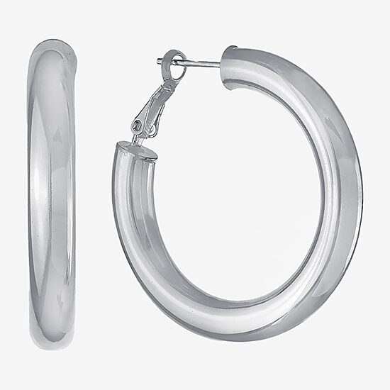 Silver Reflections Womens 36.8mm Hoop Earrings
