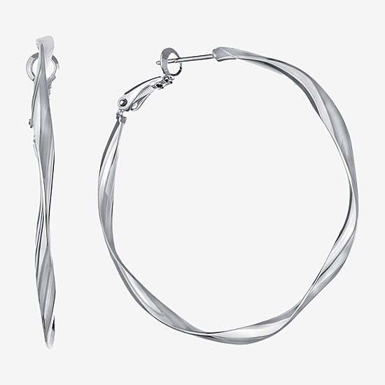 Silver Reflections Womens 48.7mm Hoop Earrings