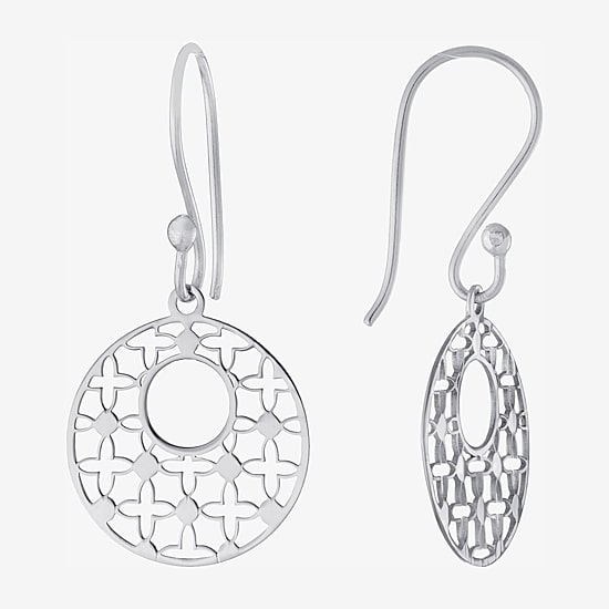 Silver Treasures Womens Sterling Silver Round Drop Earrings
