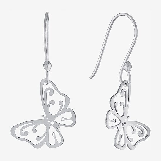 Silver Treasures Womens Sterling Silver Butterfly Drop Earrings