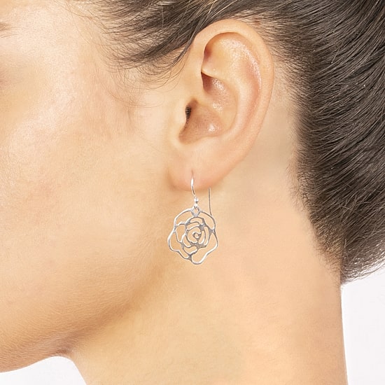 Silver Treasures Womens Sterling Silver Flower Drop Earrings