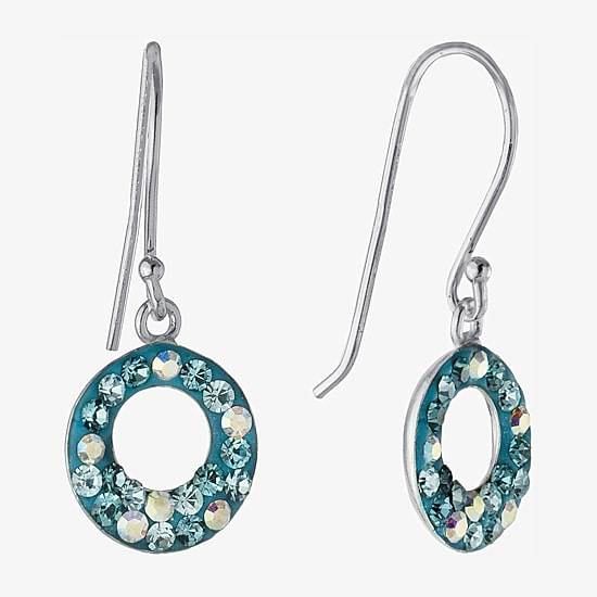 Silver Treasures Womens Blue Crystal Sterling Silver Round Drop Earrings