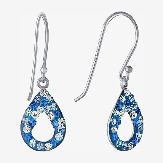 Silver Treasures Womens Blue Crystal Sterling Silver Oval Drop Earrings