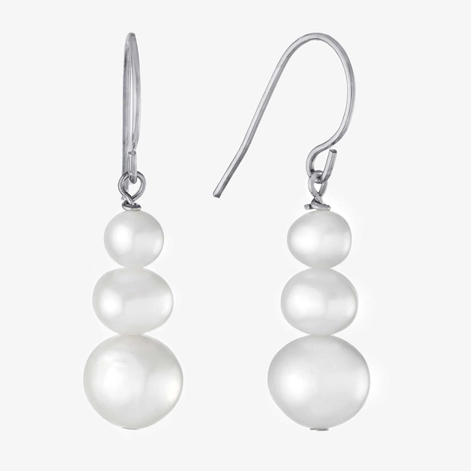 Silver Treasures Womens White Simulated Pearl Sterling Silver Drop Earrings