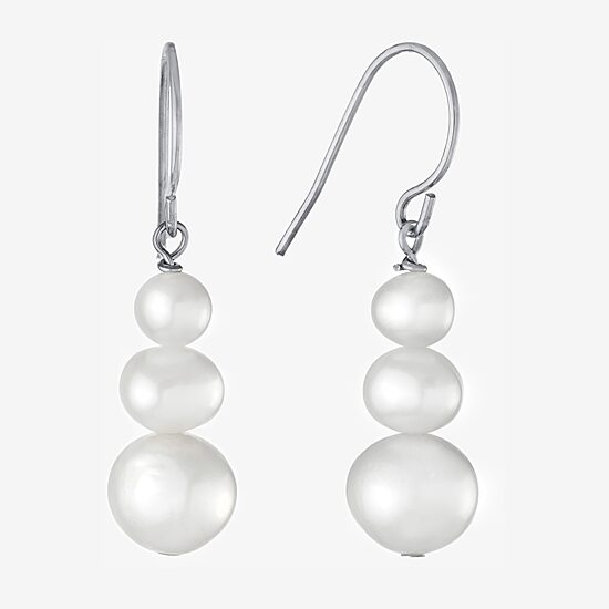 Silver Treasures Womens White Simulated Pearl Sterling Silver Drop Earrings