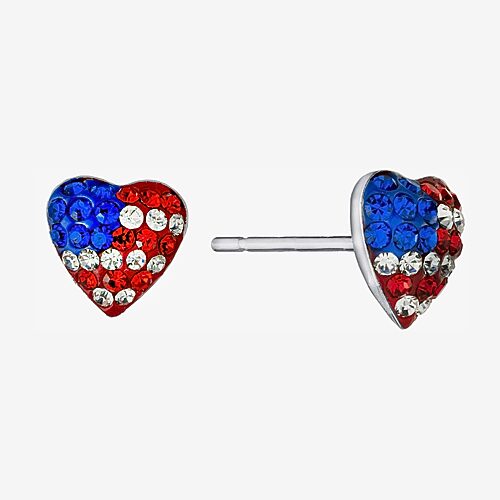 Silver Treasures Multi Color Crystal Sterling Silver 7.1mm Heart Stud Earrings, One Size
