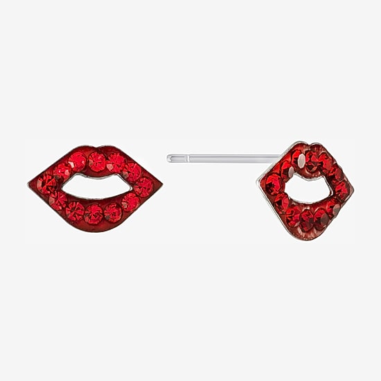 Silver Treasures Lips Red Crystal Sterling Silver 7.1mm Stud Earrings