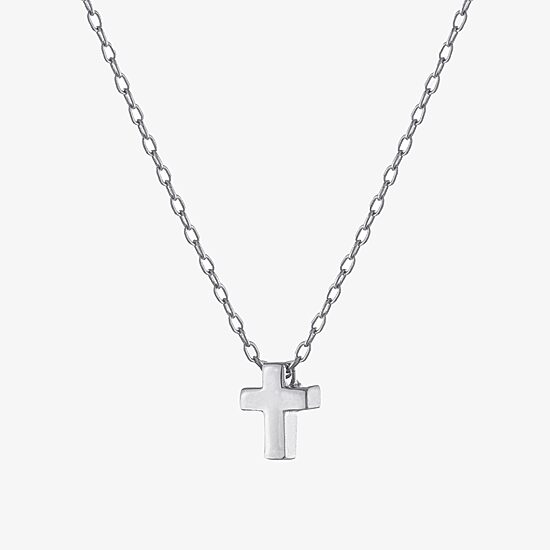 Silver Treasures Womens Sterling Silver Cross 16 Inch Pendant Necklace