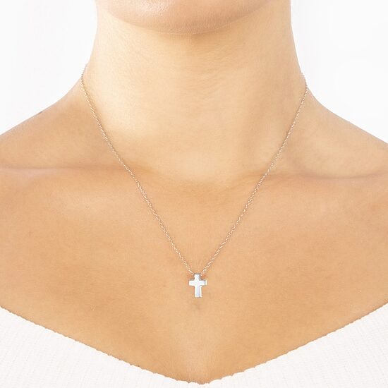Silver Treasures Womens Sterling Silver Cross 16 Inch Pendant Necklace