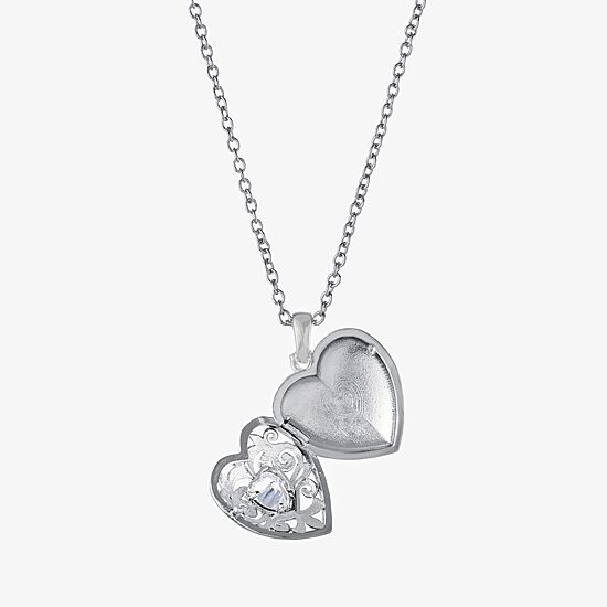 Sparkle Allure Womens Cubic Zirconia Pure Silver Over Brass 18 Inch Locket Necklace