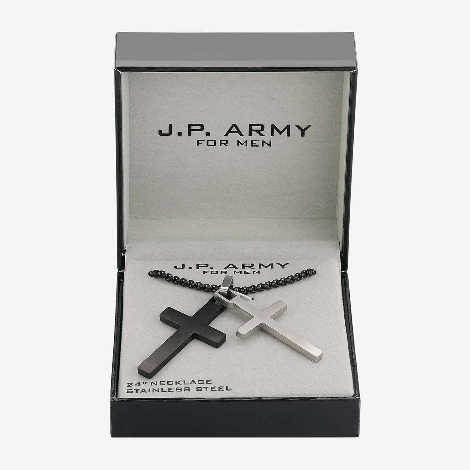 J.P. Army Men's Jewelry Stainless Steel 24 Inch Cable Cross Pendant Necklace