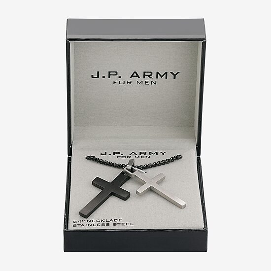 J.P. Army Men's Jewelry Stainless Steel 24 Inch Cable Cross Pendant Necklace