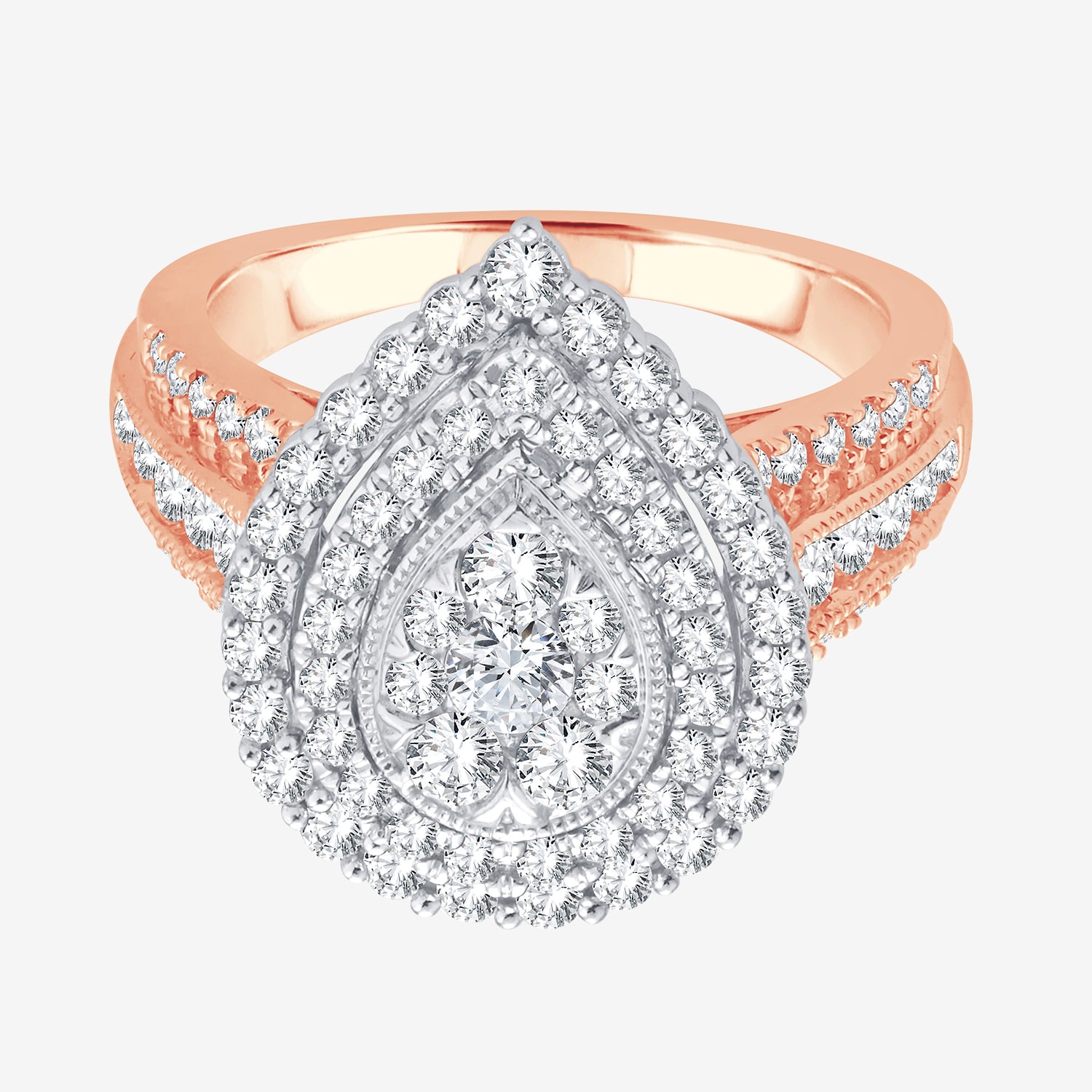 Womens 1 1/2 CT. T.W. Natural White Diamond 10K Gold Pear Halo Engagement Ring