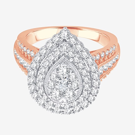 Womens 1 1/2 CT. T.W. Natural White Diamond 10K Gold Pear Halo Engagement Ring