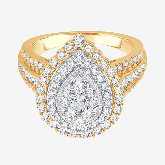 Womens 1 1/2 CT. T.W. Natural White Diamond 10K Gold Pear Halo Engagement Ring