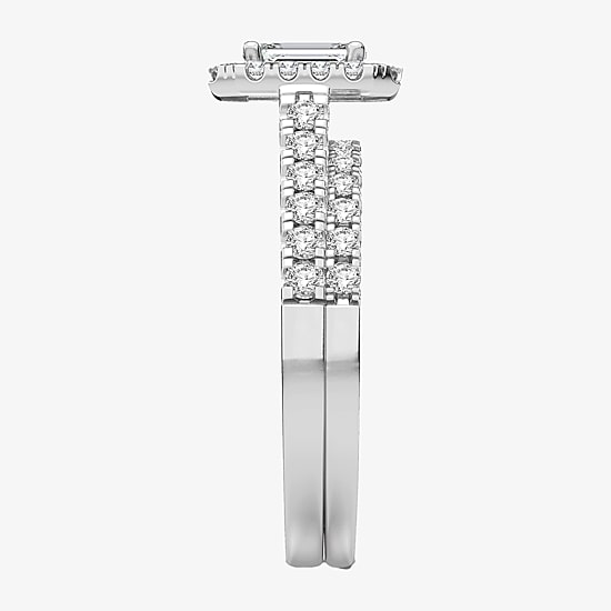 Signature By Modern Bride Womens 1 CT. T.W. (H-I / SI1-SI2) Lab-Grown Diamond Cushion Halo Bridal Set in 10K or 14K Gold