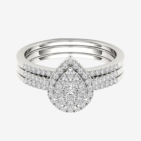 1/2 CT.T.W. Natural Diamond 10K White Gold Bridal Ring Set