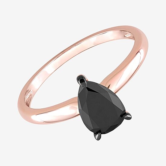 Midnight Black Womens 1 CT. Natural Black Diamond 14K Gold Pear Solitaire Engagement Ring