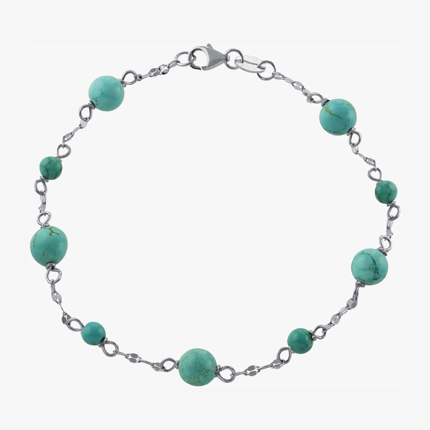 Womens Enhanced Blue Turquoise Sterling Silver Beaded Bracelet
