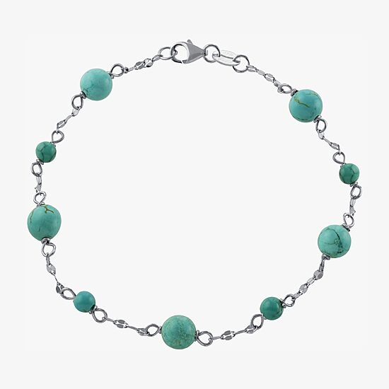 Womens Enhanced Blue Turquoise Sterling Silver Beaded Bracelet