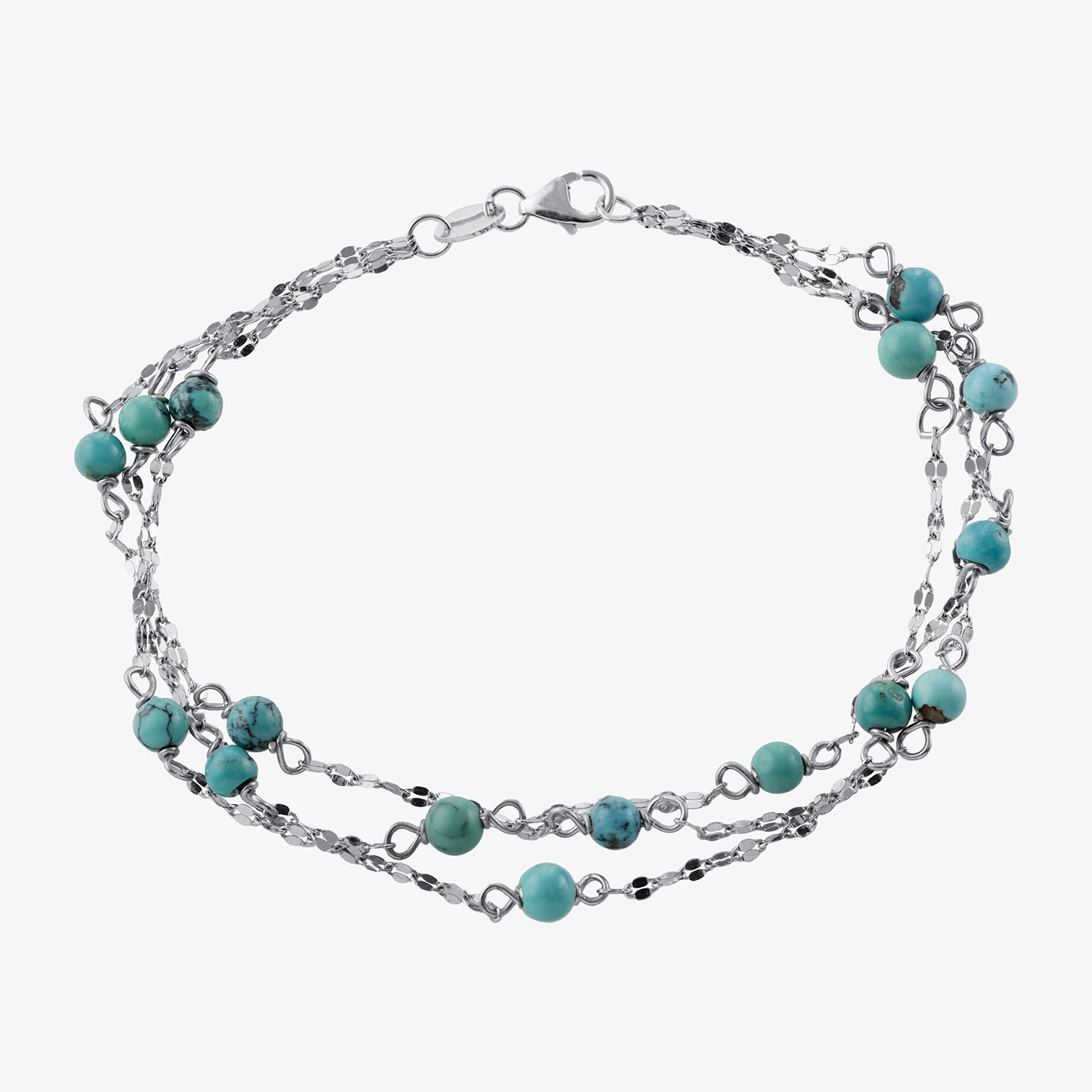 Womens Enhanced Blue Turquoise Sterling Silver Beaded Bracelet