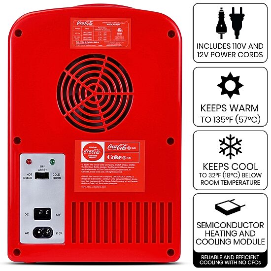 Coca-Cola 4L Portable Cooler/Warmer 12V AC/DC Mini Fridge Polar Bear