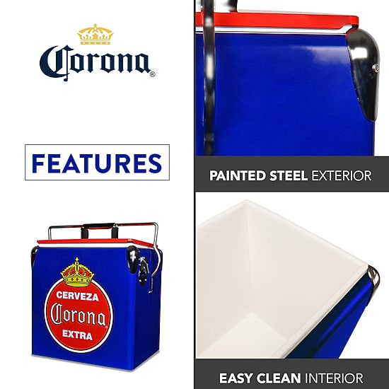 Corona Retro Ice Chest Cooler with Bottle Opener 13L (14 qt)- Blue and Red