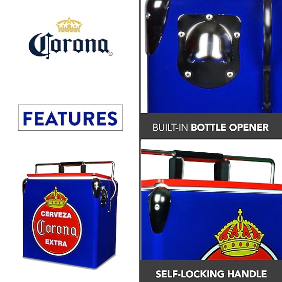 Corona Retro Ice Chest Cooler with Bottle Opener 13L (14 qt)- Blue and Red