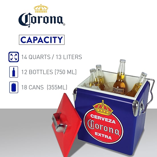 Corona Retro Ice Chest Cooler with Bottle Opener 13L (14 qt)- Blue and Red
