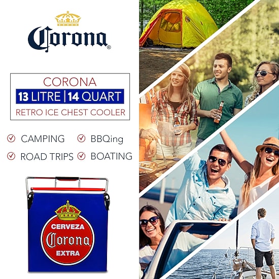 Corona Retro Ice Chest Cooler with Bottle Opener 13L (14 qt)- Blue and Red