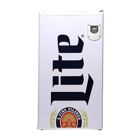 Miller Lite Compact Fridge with Bottle Opener- 90 L/ 95 Qt 3.2 Cu Ft