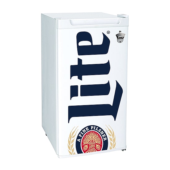 Miller Lite Compact Fridge with Bottle Opener- 90 L/ 95 Qt 3.2 Cu Ft