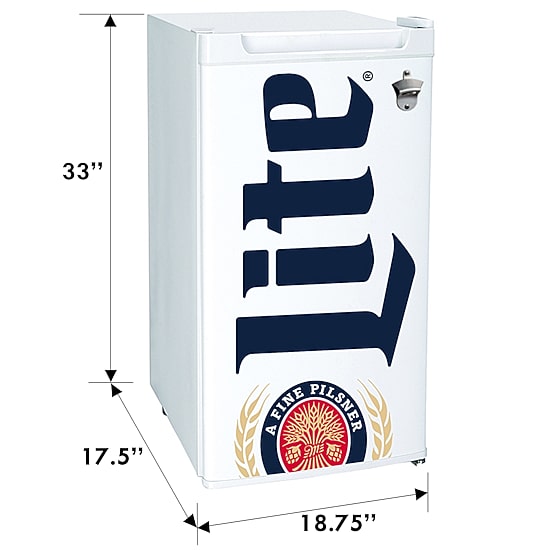 Miller Lite Compact Fridge with Bottle Opener- 90 L/ 95 Qt 3.2 Cu Ft