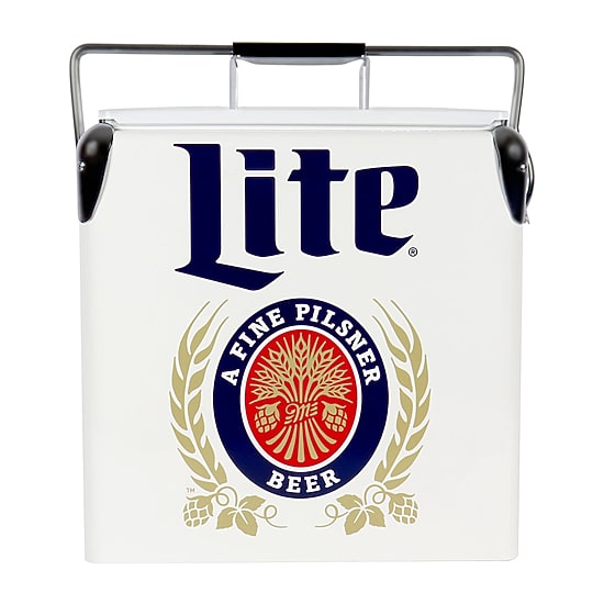Miller Lite Retro Ice Chest Cooler with Bottle Opener 13L (14 qt)- White and Blue