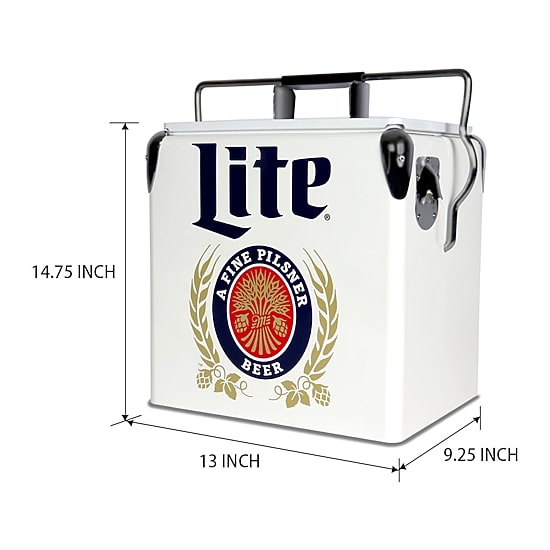 Miller Lite Retro Ice Chest Cooler with Bottle Opener 13L (14 qt)- White and Blue