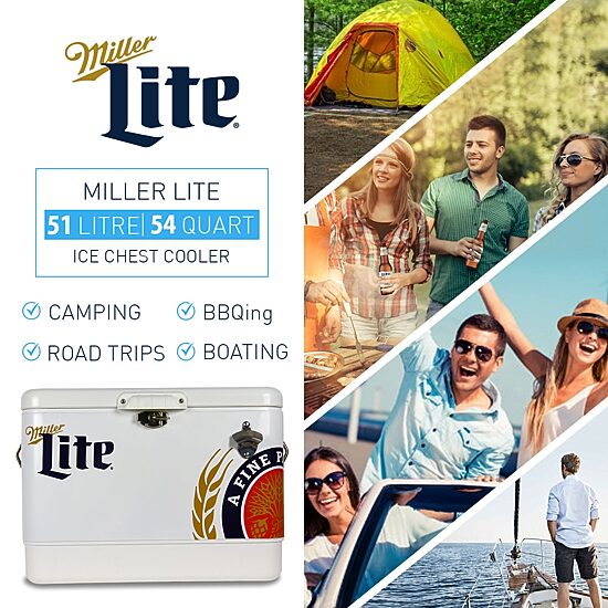 Miller Lite Ice Chest Cooler with Bottle Opener- 51L (54 qt)- 85 Cans
