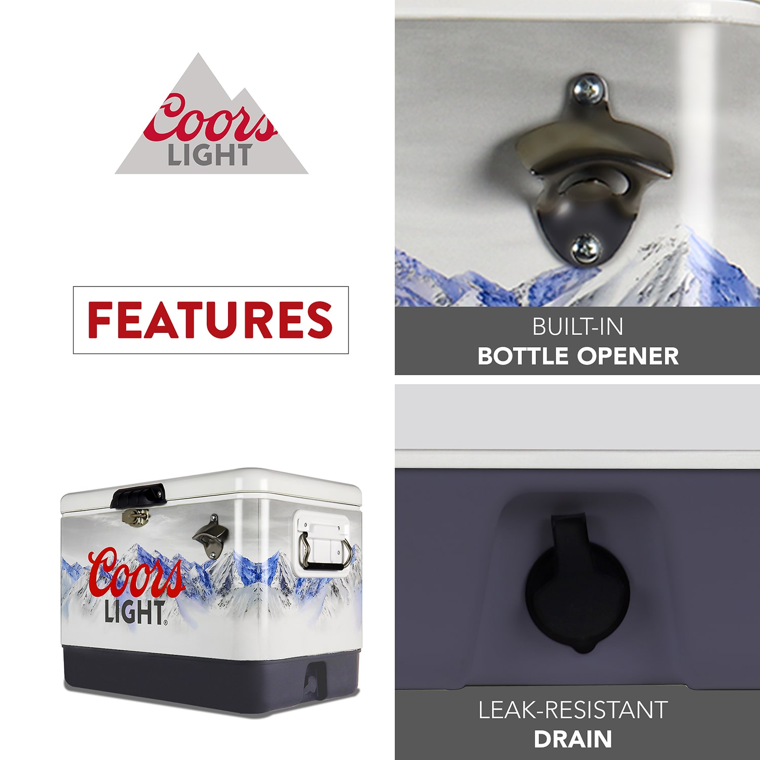 Coors Light Ice Chest Cooler with Bottle Opener- 51L (54 qt)- 85 Cans