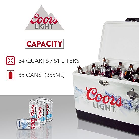 Coors Light Ice Chest Cooler with Bottle Opener- 51L (54 qt)- 85 Cans