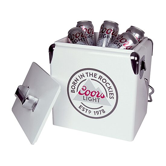 Coors Light Retro Ice Chest Cooler with Bottle Opener 13L (14 qt)- White and Silver