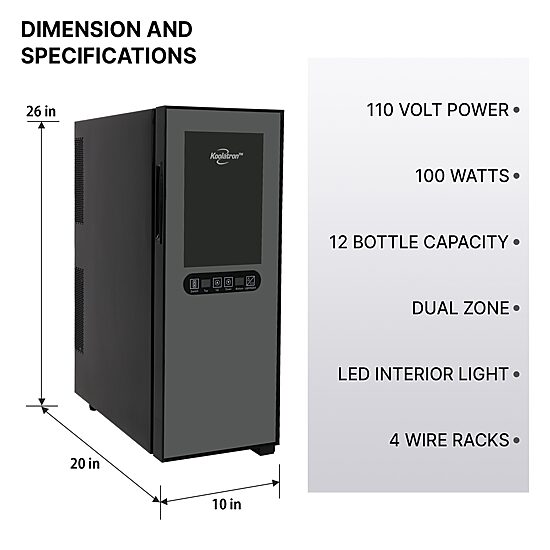 Koolatron 12 Bottle Dual Zone Wine Cooler Freestanding Wine Fridge