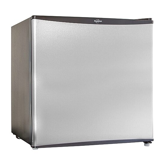 Stainless Steel Compact Fridge with Freezer- 1.6 cu ft (44L)- Silver and Black Reversible Door