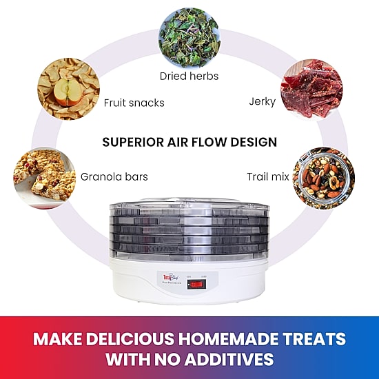 Total Chef Countertop Food Dehydrator- 5 Tray Dryer for Fruit- Jerky