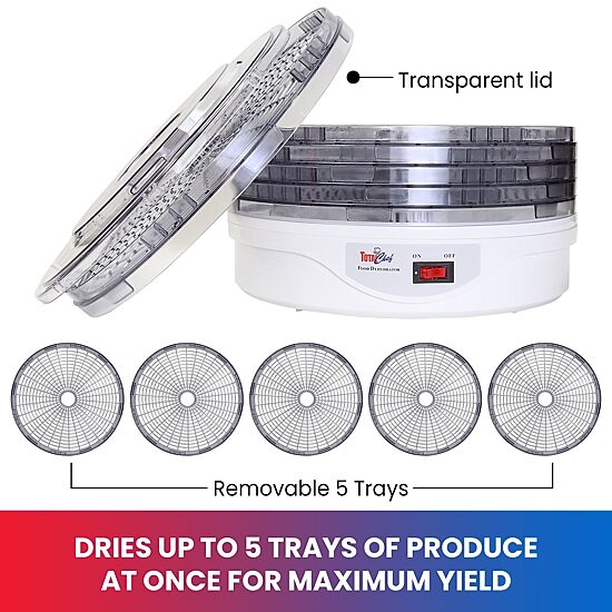 Total Chef Countertop Food Dehydrator- 5 Tray Dryer for Fruit- Jerky