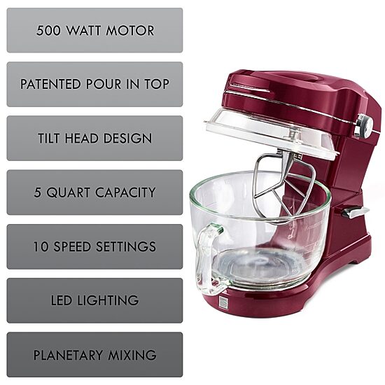 Kenmore Elite Ovation 5 qt Stand Mixer with Pour-In Top- 500W- Red