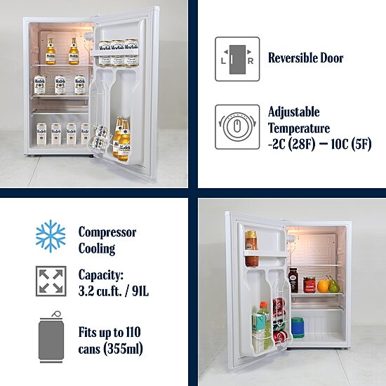 Modelo Compact Fridge with Bottle Opener- 90 L/ 95 Qt 3.2 Cu Ft