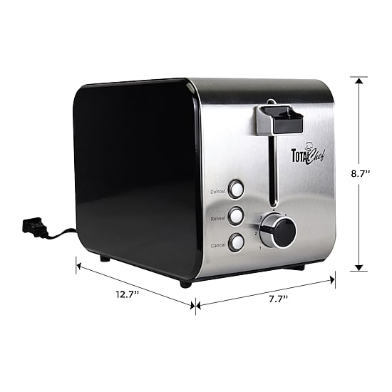 Total Chef 2-Slice Stainless Steel Toaster with Defrost and Reheat