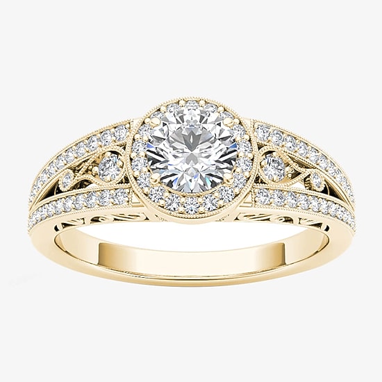 Womens 1 CT. T.W. Natural White Diamond 14K Gold Round Halo Engagement Ring
